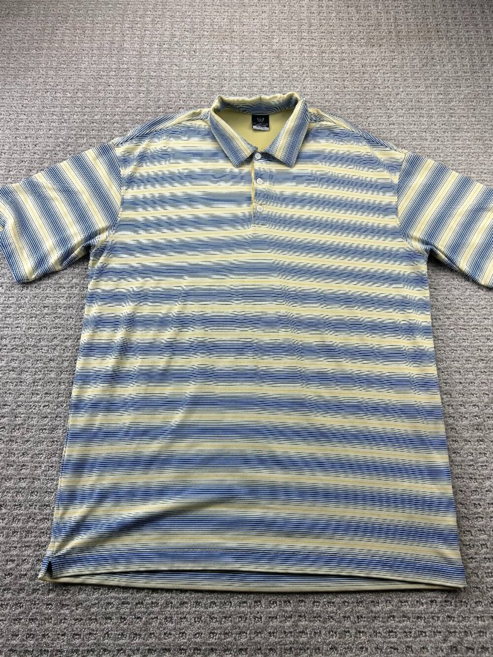 Vintage Nike Golf Shirt DRI-FIT UV Men Large L Yellow Blue Stripes Golf Polo Y2K